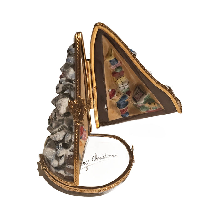 Treasured French collectible: Triple Hinged Christmas Tree Limoges box, painted by hand