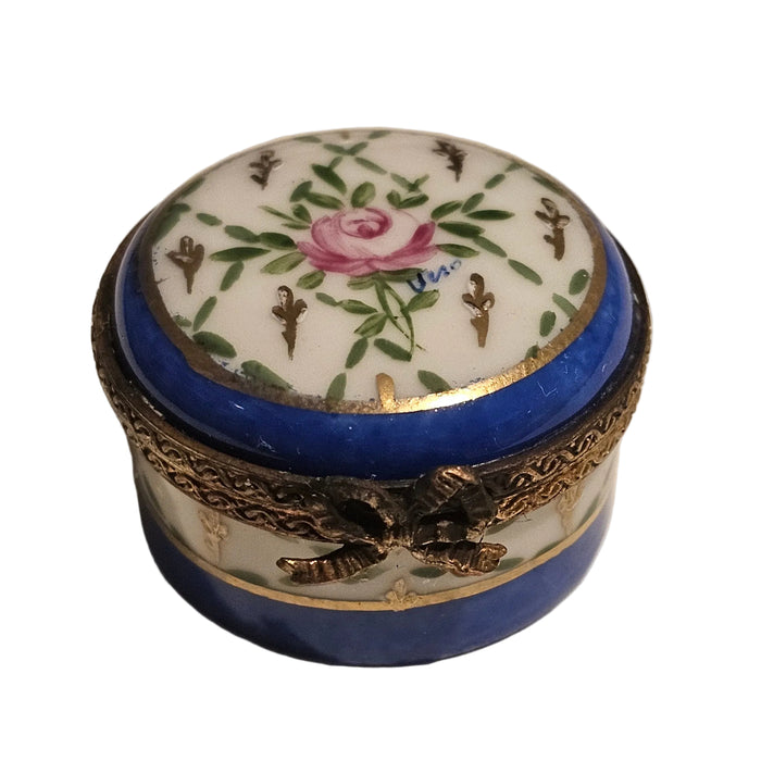 Small Blue Round w Flower Box | Limoges Box)