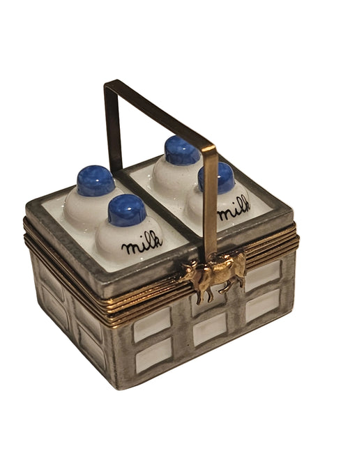 Bottles of Milk Blue Lid Limoges Box Figurine Authentic Limoges Box