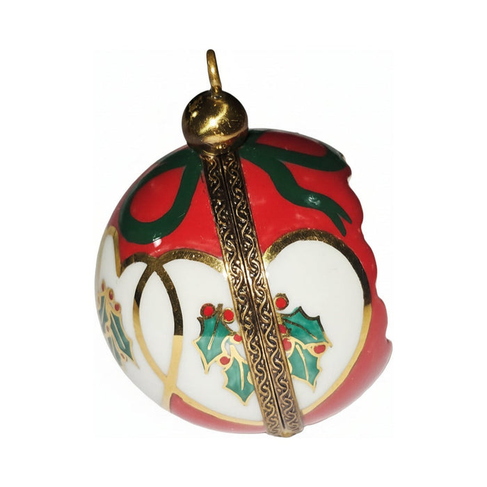 Collectible Red Christmas Ornament Cheer Limoges box with artisan brushwork