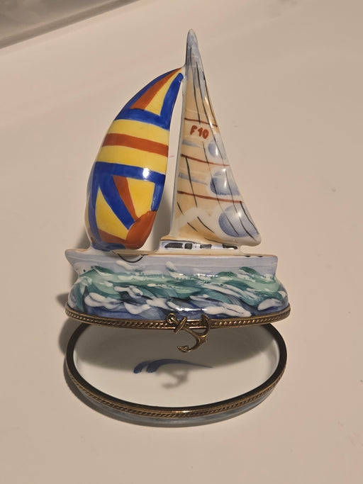 Large Sailboat Limoges Box for Hand-Painted Nautical Authentic Limoges Box