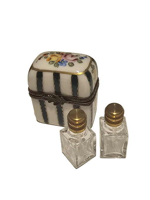 Green Striped w Flowers Double Perfume Authentic Limoges Box