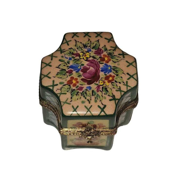 Hexagon Orange W Flower Basket Limoges Box for Collectors