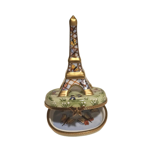 Fine French craftsmanship on the White Eiffel Tower with Balloons Limoges box, painted by hand