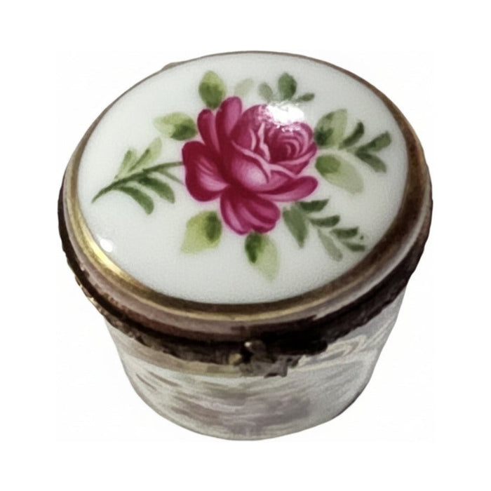 Painted details on the Long Cyndrical Brown Limoges box, French art in miniature