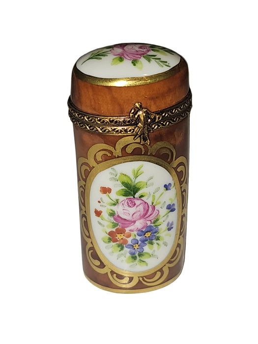 Brown Tall w Flowers Round Box for Home Decor | Limoges