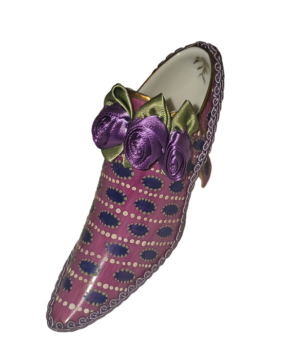 Pink Purple French Shoe Box Figurine Authentic Limoges Box