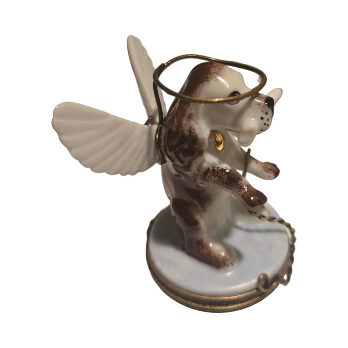 Every brushstroke by hand on the Angelic Dog Limoges box from France