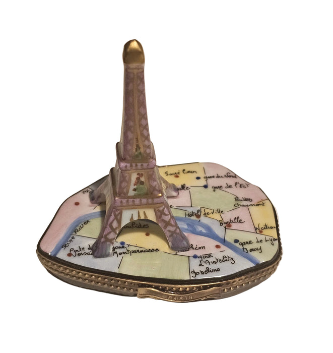 Eiffel Tower on Map France Limoges Box