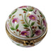 Fine French craftsmanship on the Pink Flowers on Vine Round Ball Limoges box, painted by hand