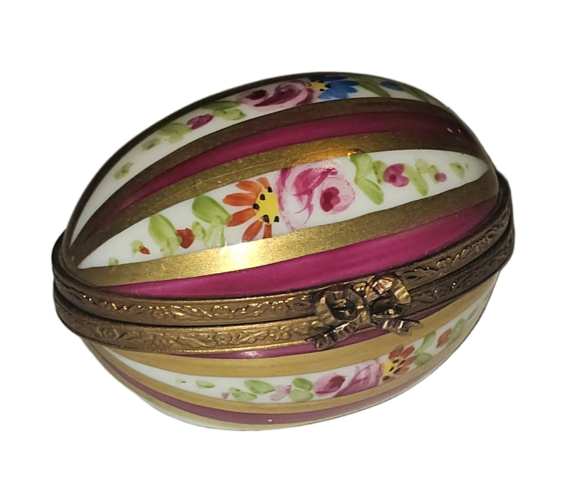 Burgundy Striped Egg w Roses Collectible