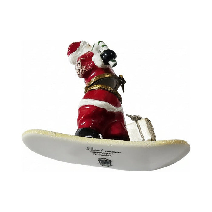 Santa on Snowboard Limoges box painted by hand in Limoges, France, a gift to treasure
