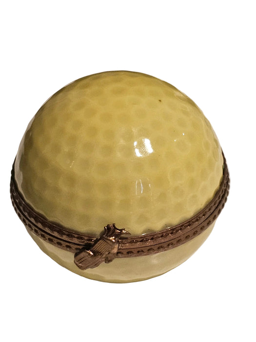 Yellow Golf Ball w Flag Painted Inside Authentic Limoges Box