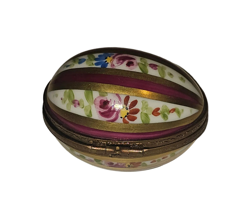 Burgundy Striped Egg w Roses Collectible