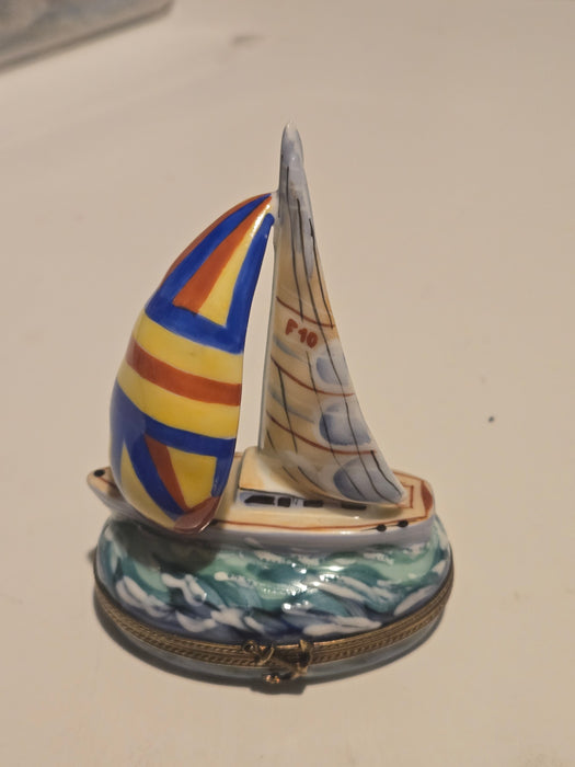 Large Sailboat Limoges Box for Hand-Painted Nautical