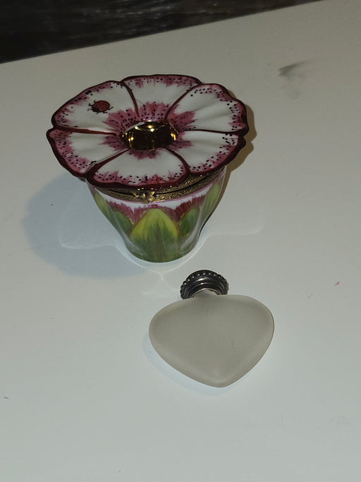 White Pink Flower w Perfume Authentic Limoges Box