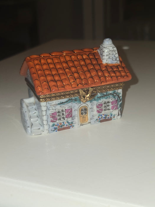 White House w Red Roof Limoges Box | Cottage Home Gift