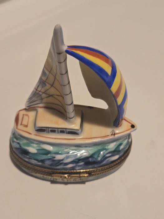 Large Sailboat Limoges Box for Hand-Painted Nautical