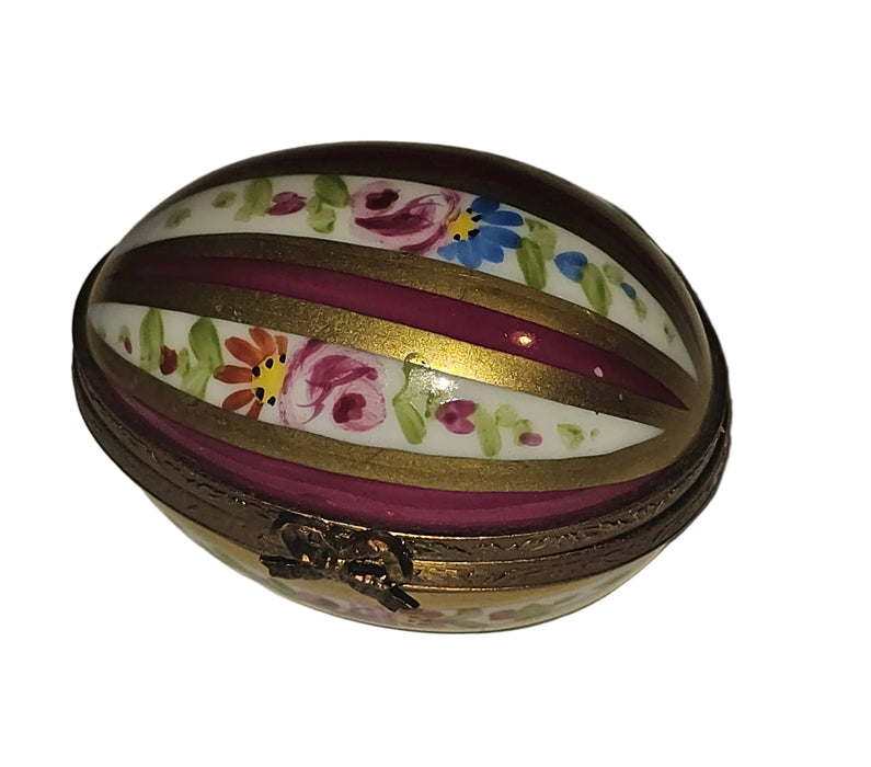 Burgundy Striped Egg w Roses Collectible
