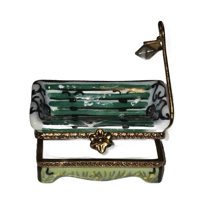 Artisan-painted Small Garden Bench Charm Limoges box from France, a cherished collectible