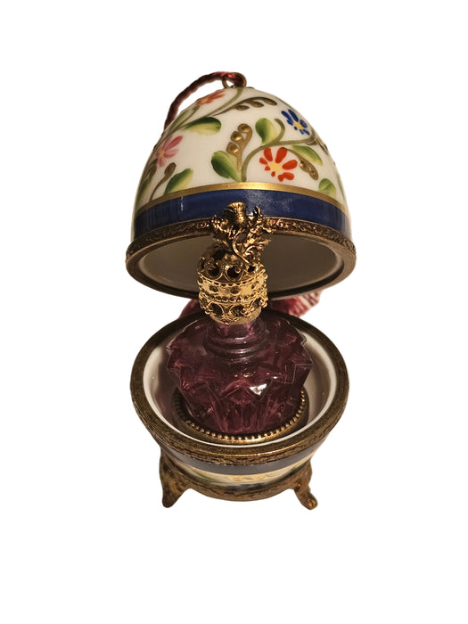 Blue Perfume Egg w Flowers on Stand