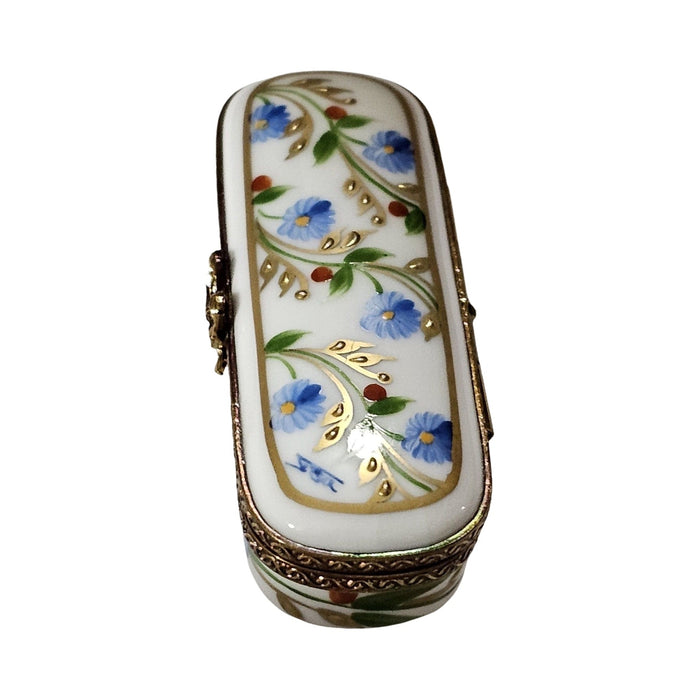 Artisan-painted Long Box with Blue Flowers Limoges box from France, a cherished collectible