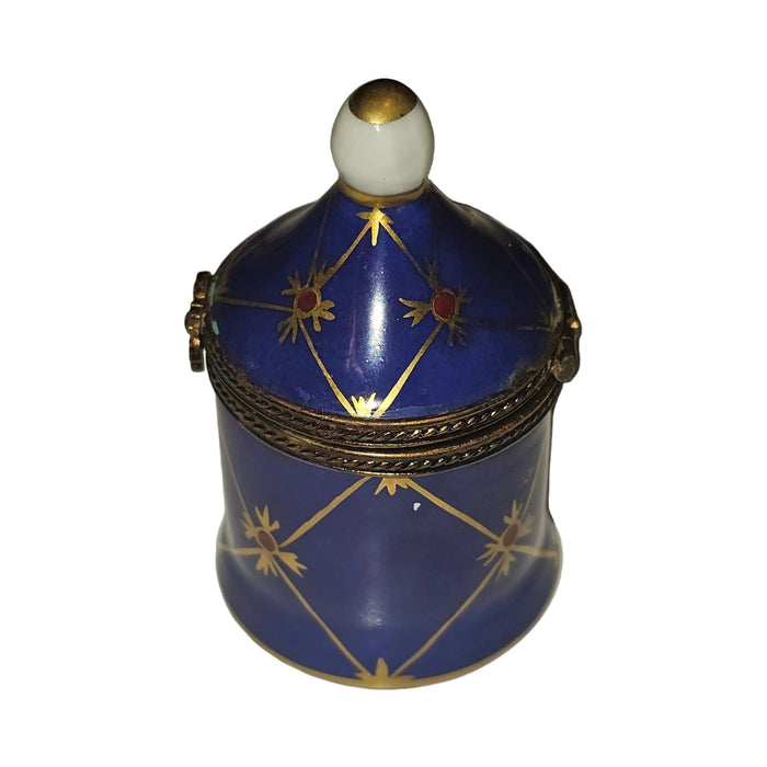 Artisan-painted Blue Gold Tent Limoges box from France, a cherished collectible