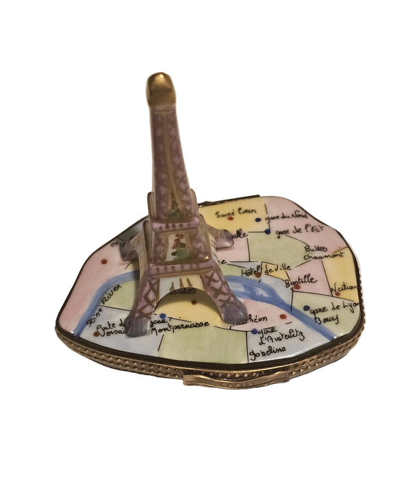 Eiffel Tower on Map France Limoges Box