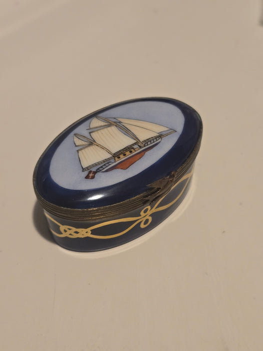 Sailboat on Oval Limoges Box Nautical