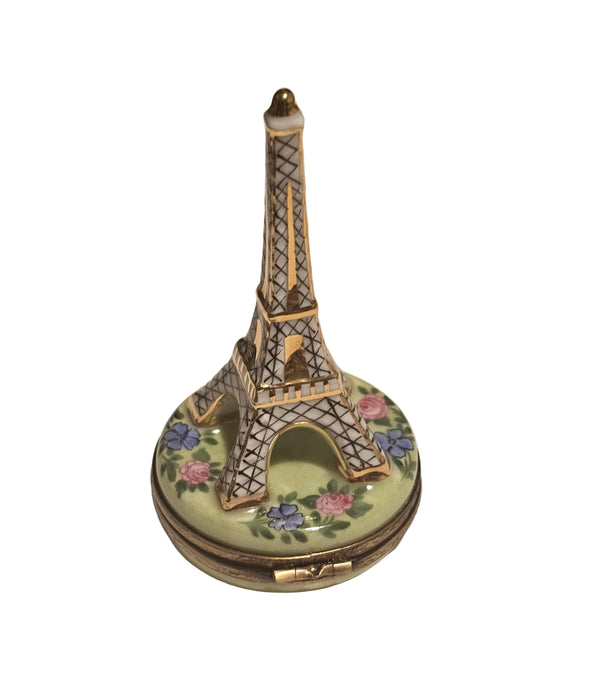 White Eiffel Tower w Flowers Limoges Box