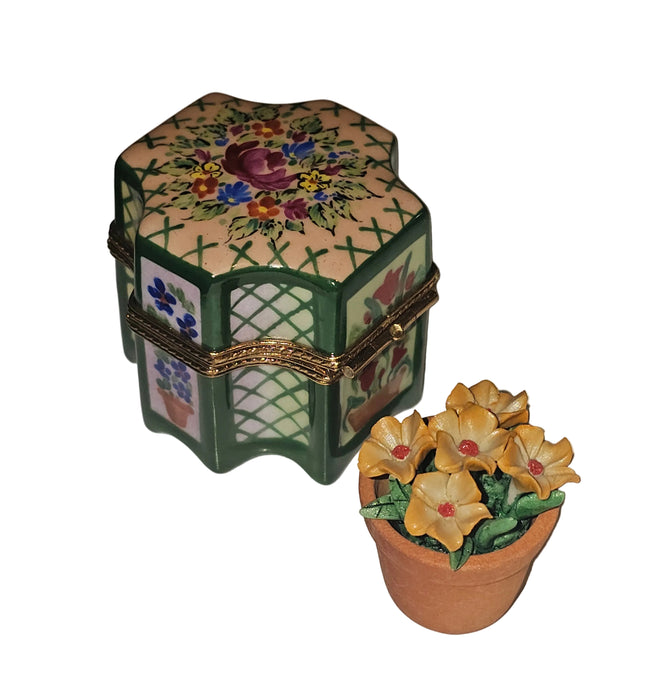 Hexagon Orange W Flower Basket Limoges Box for Collectors