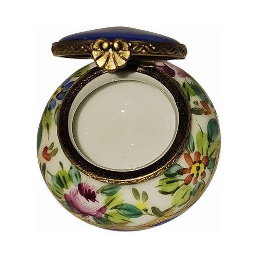 Hand-painted Blue Floral Belly Round Limoges box, French artistry for lovers of fine art