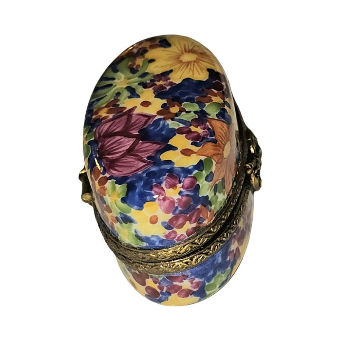 Artisan-painted Colorful Floral on Oval Limoges box from France, a cherished collectible