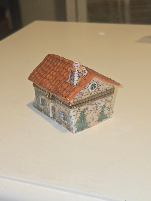 Beige House w Red Roof Limoges Box Cottage Home Gift )