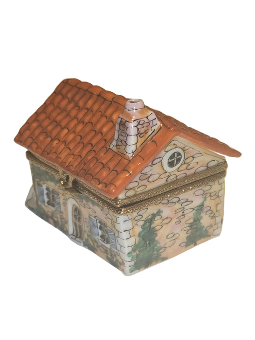 Beige House w Red Roof Limoges Box Cottage Home Gift ) Authentic Limoges Box