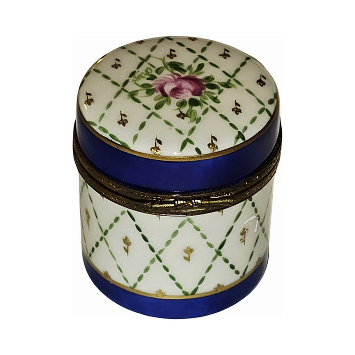 Artisan-painted Tall Blue Gold Round Limoges box from France, a cherished collectible