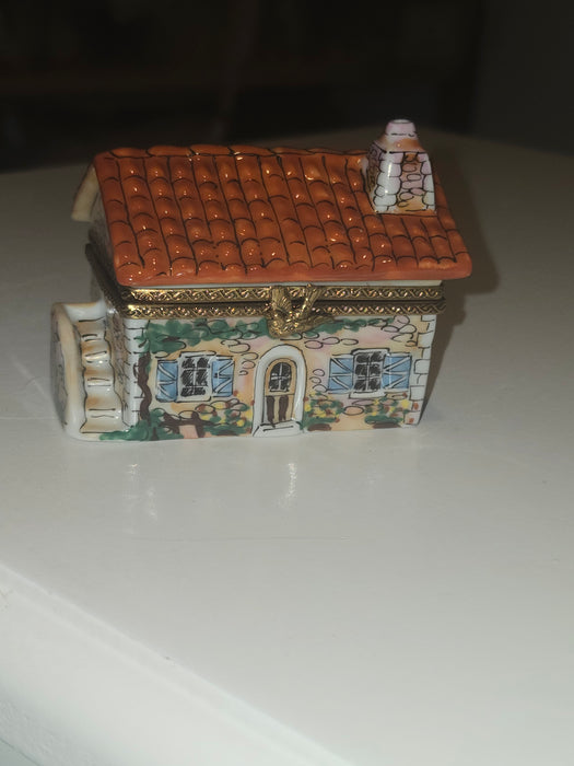 Beige House w Red Roof Limoges Box Cottage Home Gift )