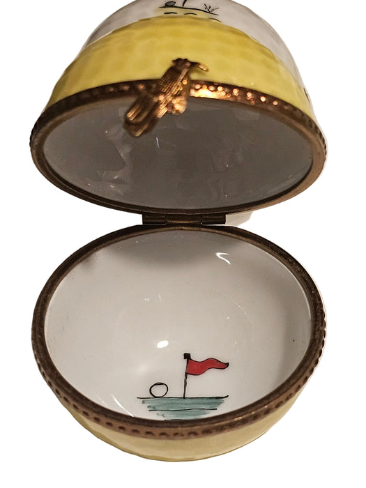 Yellow Golf Ball w Flag Painted Inside Authentic Limoges Box