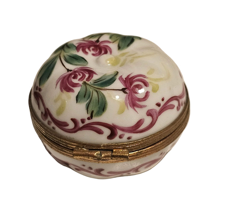 Apple Shape W Flowers Porcelain Limoges Trinket Box )
