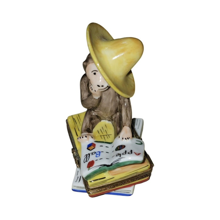 Every brushstroke by hand on the Curious Monkey on Book Limoges box from France