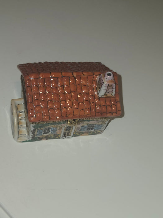 Beige House w Red Roof Limoges Box Cottage Home Gift )