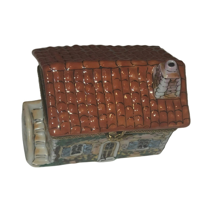 Hand-painted Beige House with Red Roof Cottage Limoges box, French artistry for lovers of fine art