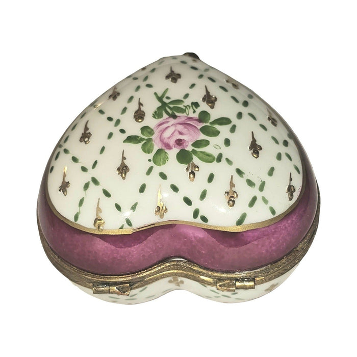 The painter's artistry shows on this Pink Flower Gold on Heart Limoges box