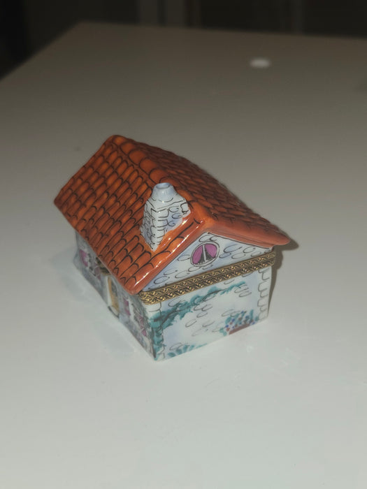White House w Red Roof Limoges Box | Cottage Home Gift