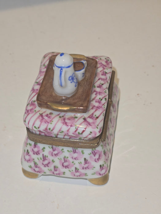 Pink Flowered Foot Stool w Tea