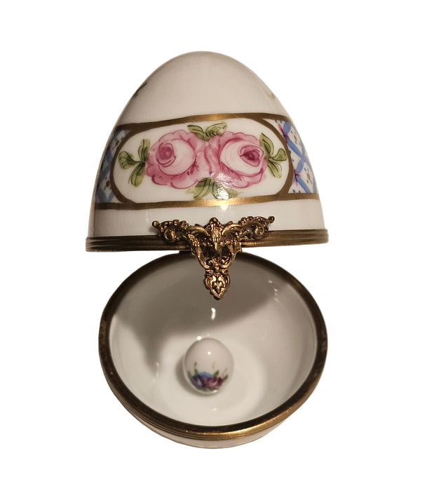 Blue W Roses Egg Limoges Box | Limoges Box
