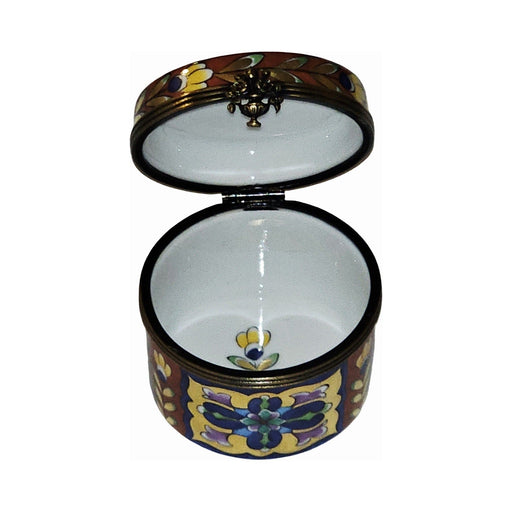 Treasured French collectible: Tall Snazzy Colorful Round Limoges box, painted by hand