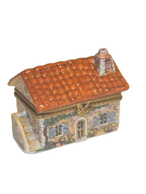 Beige House w Red Roof Limoges Box Cottage Home Gift ) Authentic Limoges Box