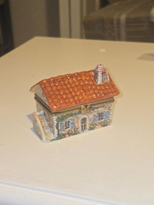 Beige House w Red Roof Limoges Box Cottage Home Gift )