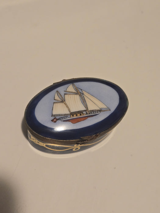 Sailboat on Oval Limoges Box Nautical
